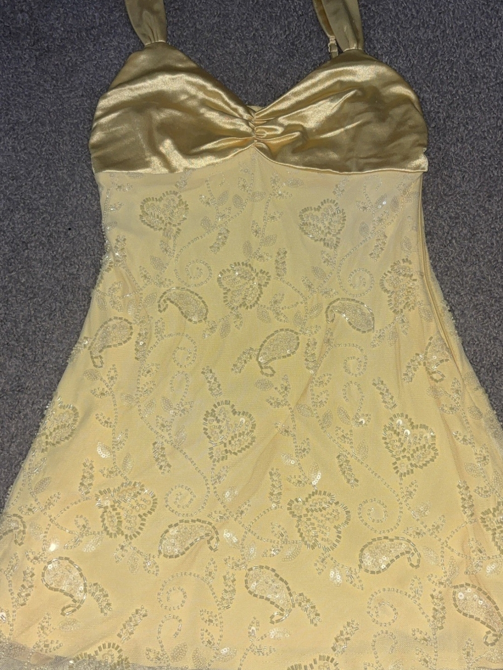 Windsor Pale Yellow Sequin Floral Mini Dress